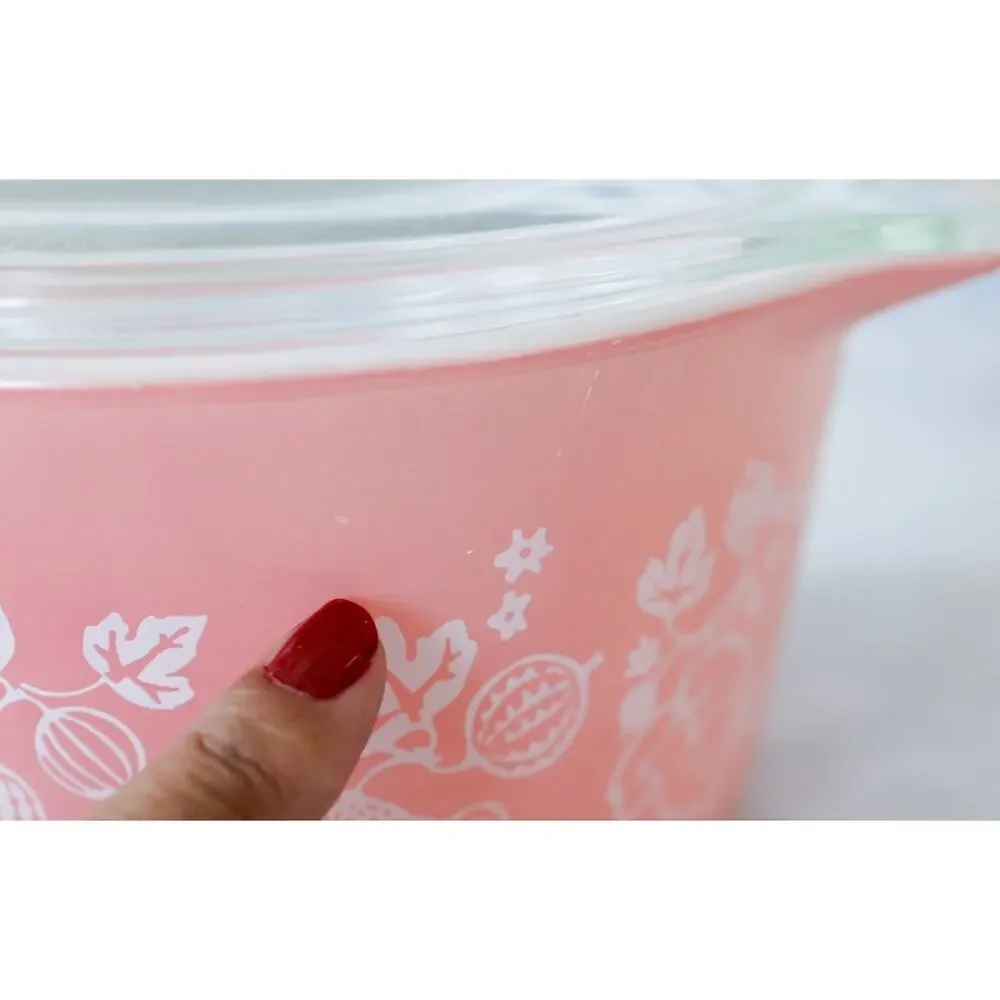 Vintage Pyrex Pink Gooseberry Cinderella Casserole Dish Bowl 471 473 and 1 Lid